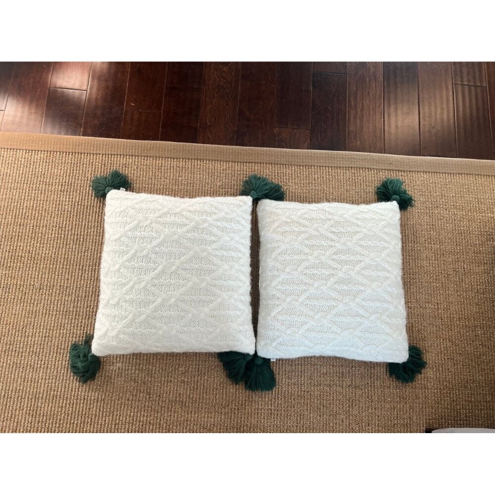 Joanna Gaines Hearth & Hand Magnolia Cable Knit Tassel Throw Pillow Cream 18"